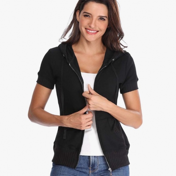 4 MISS MOLY Women's Short Sleeve Hoodie Full Zip Up Cotton Slim Fit Sweatshirt - Picture 2 of 10